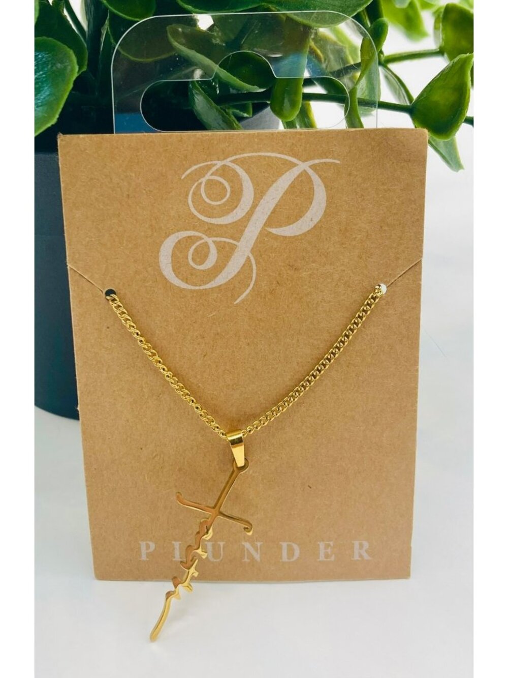 Gold-Tone Cross Pendant Necklace With Chain By Plunder -50B